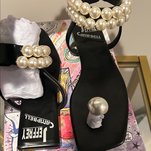 Jeffrey Campbell Shoes - Jeffrey Campbell Black Pearl-Embellished Strappy Sandals